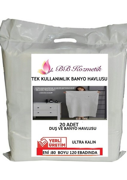 BB Kozmetik Tek Kullanımlık Banyo Havlusu Kullan At Ev Otel Seyahat Tatil Spor Havuz Kişiye Özel 20 Adet 80X120