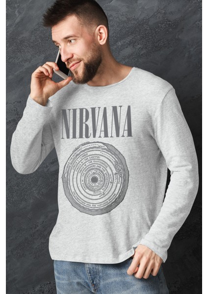 Daire Daire Nirvana Gri Uzun Kollu Erkek Penye Tişört
