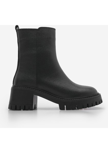 Kadın Hakiki Deri Fermuarlı Kalın Topuklu Tırtıklı Taban Günlük Bot Forlas Siyah modelleri