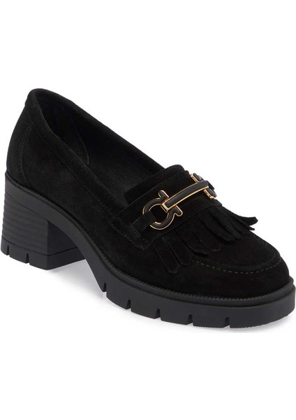 Siyah Hakiki Süet Deri Kadın Topuklu Ayakkabı - K24S1AY67637-A01