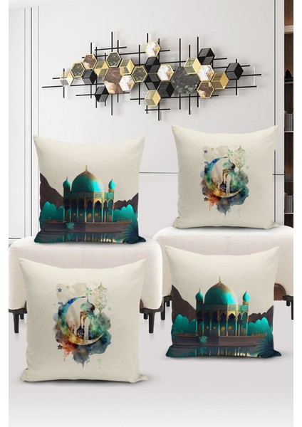 Ramazan Serisi Çift Tarafı Dijital Baskılı 4'Lü Kırlent Kılıfı Seti (Ramadan Cushion Cover Set)