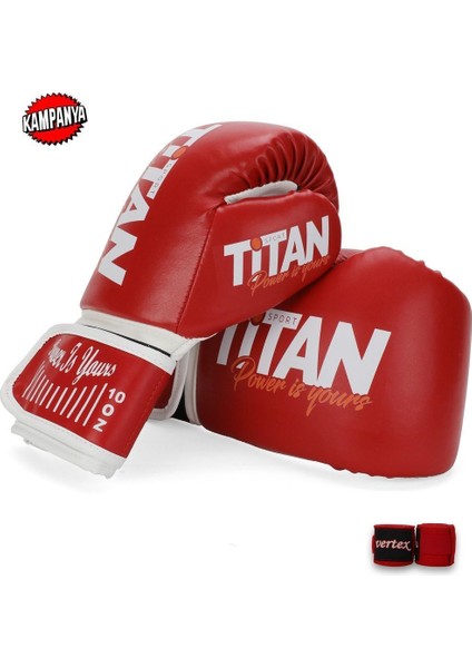 Titan Sport Kırmızı Boks Eldiveni + Vertex Boks Bandajı 2'li Kampanyalı Ürün