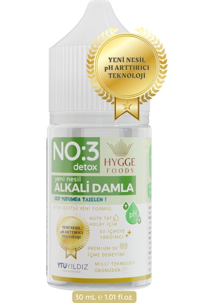 Hyggefoods Yeni Nesil Alkali Damla No:3 Detox Yüksek Antioksidanlı Ph Arttırıcı Su Içmeye Yardımcı