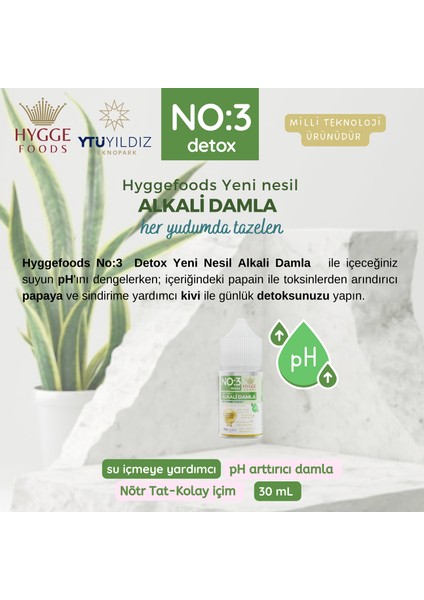 Hyggefoods Yeni Nesil Alkali Damla No:3 Detox Yüksek Antioksidanlı Ph Arttırıcı Su Içmeye Yardımcı