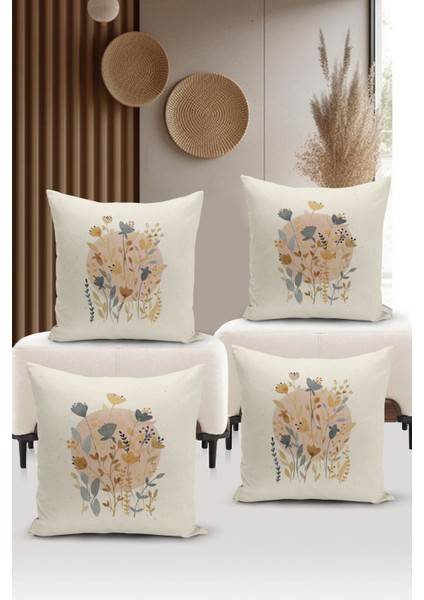Flower/Vintage Serisi Çift Tarafı Dijital Baskılı 4'Lü Kırlent Kılıfı Seti (Cushion Cover Set)