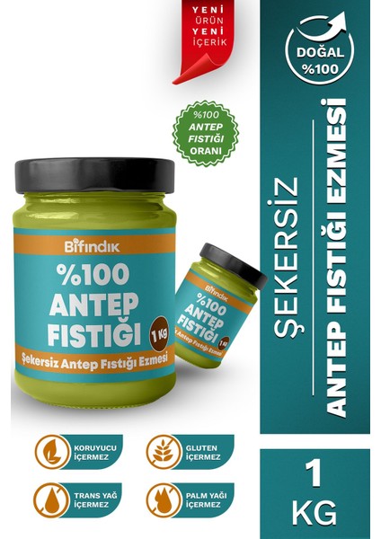 Şekersiz Antep Fıstığı Ezmesi Katkısız Taze Çekim Doğal Sürülebilir Kahvaltılık %100 Antep 1 kg