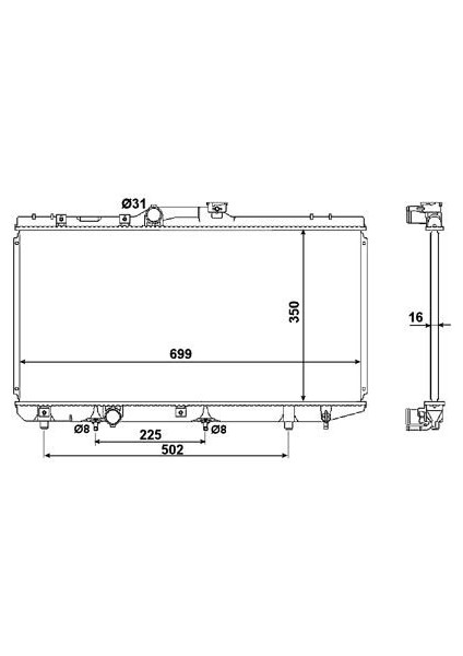 Radyatör Su Toyota Corolla AE100, AE101 1.3 12V, 1.6 16V 92-97 Otomatik 352X699MM