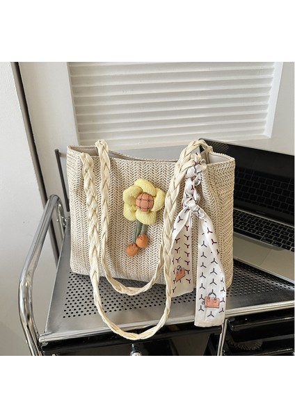 Omuz Çantası Çapraz Çanta Taşınabilir Yüksek Kaliteli Dokuma Kumaş Sokak Modası Stili, Beyaz (Yurt Dışından)