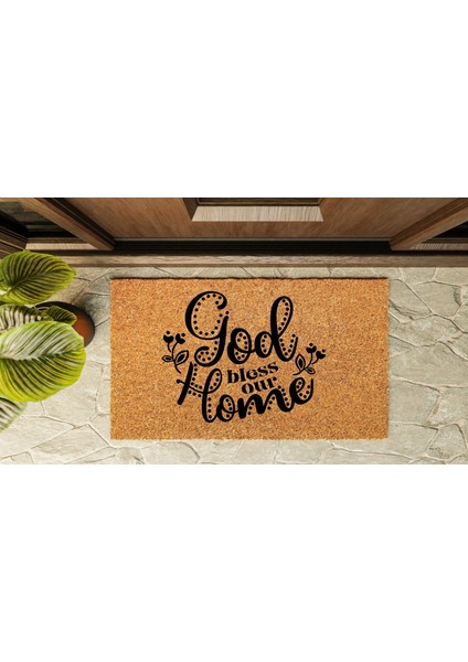 Kapı Önü Paspası Özel Tasarım Koko Model God Bless Our Home PK-1542