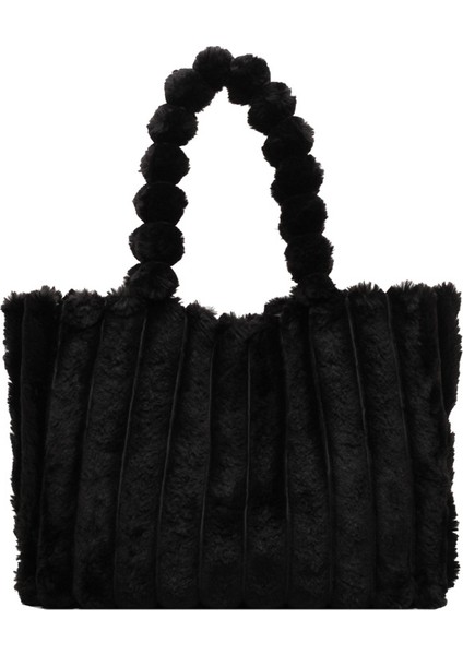 Omuz Çantası Çapraz Çanta Taşınabilir Yüksek Kaliteli Peluş Kumaş Şık ve Sade Stil, Siyah (Yurt Dışından)