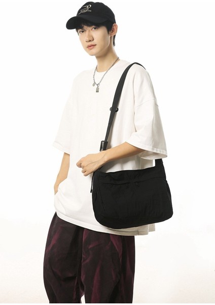 Omuz Çantası Çapraz Çanta Taşınabilir Yüksek Kaliteli Naylon Kumaş Düz Renkli Kentsel Geniş Kapasiteli Stil, Beyaz (Yurt Dışından) fiyatları