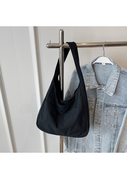 Omuz Çantası Çapraz Çanta Taşınabilir Yüksek Kaliteli Naylon Kumaş Kentsel Sadelik Büyük Kapasite, Siyah (Yurt Dışından)