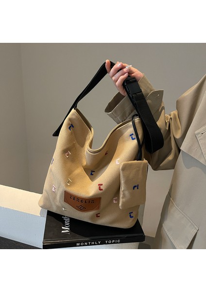 Omuz Çantası Çapraz Çanta Taşınabilir Yüksek Kaliteli Kanvas Kumaş Sokak Gündelik Tarzı, Kahverengi (Yurt Dışından)