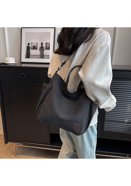 Omuz Çantası Çapraz Çanta Taşınabilir Yüksek Kaliteli Kumaşlar Kentsel Sadelik Büyük Kapasite, Siyah (Yurt Dışından)