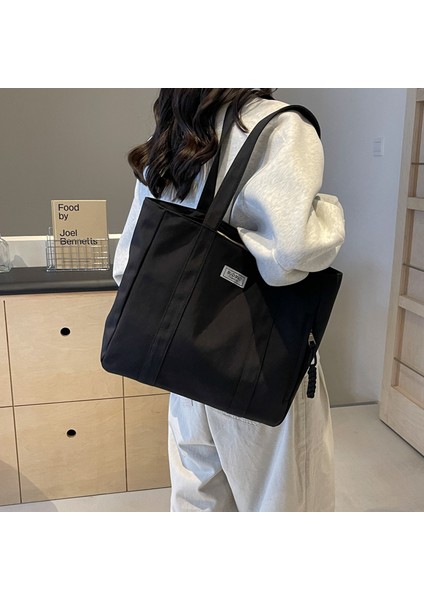 Omuz Çantası Çapraz Çanta Taşınabilir Yüksek Kaliteli Kanvas Kumaş Basit ve Popüler Günlük Tarz, Siyah (Yurt Dışından)