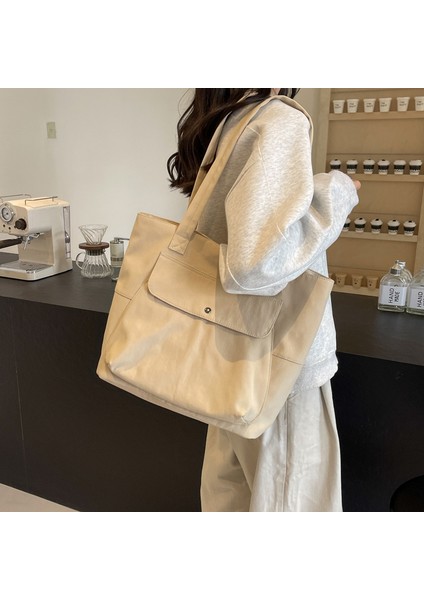 Omuz Çantası Çapraz Çanta Taşınabilir Yüksek Kaliteli Kanvas Kumaş Sade Sokak Stili, Bej (Yurt Dışından)