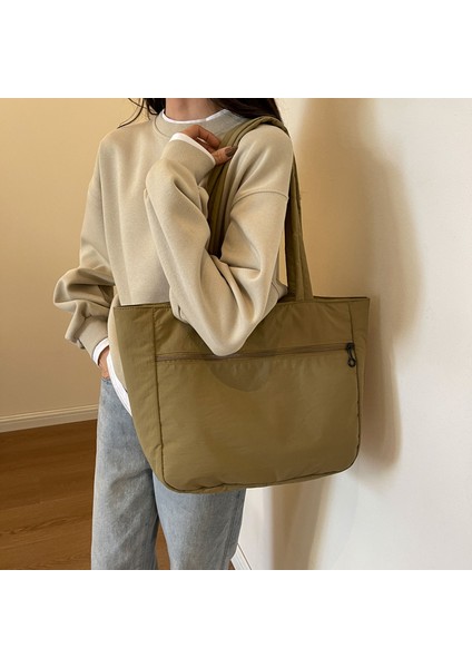 Omuz Çantası Çapraz Çanta Taşınabilir Yüksek Kaliteli Saf Pamuklu Kumaş Sade ve Rahat Bir Tarz, Haki (Yurt Dışından)