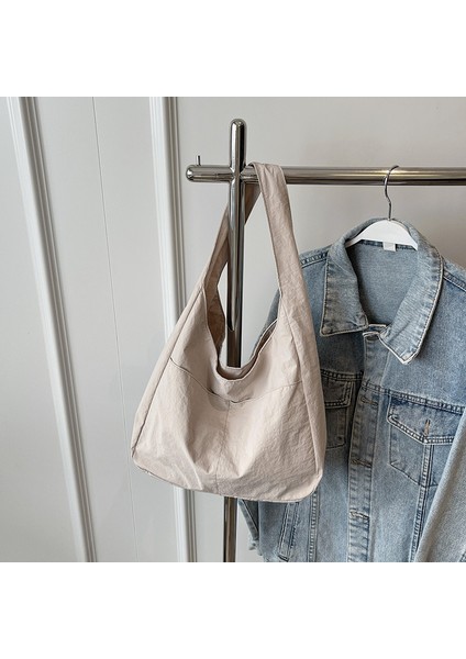 Omuz Çantası Çapraz Çanta Taşınabilir Yüksek Kaliteli Naylon Kumaş Kentsel Sadelik Büyük Kapasite, Bej (Yurt Dışından)