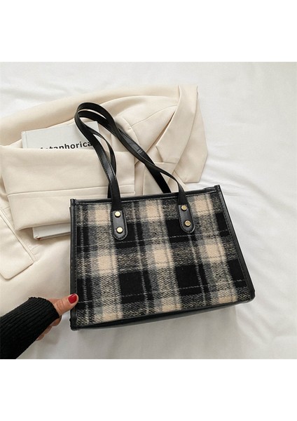 Omuz Çantası Çapraz Çanta Taşınabilir Yüksek Kaliteli Özel Nefes Alabilen Malzeme Ekose Tarzı, Siyah (Yurt Dışından)