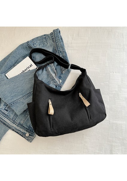 Omuz Çantası Çapraz Çanta Taşınabilir Yüksek Kaliteli Aşınmaya Dayanıklı Kanvas Malzeme Kentsel Sade Stil, Siyah (Yurt Dışından)