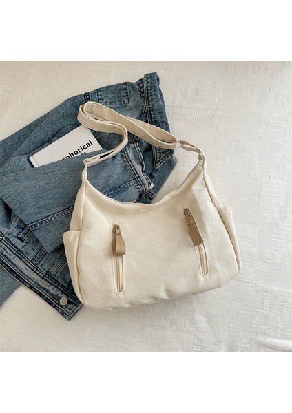 Omuz Çantası Çapraz Çanta Taşınabilir Yüksek Kaliteli Aşınmaya Dayanıklı Kanvas Malzeme Kentsel Sade Stil, Bej (Yurt Dışından)