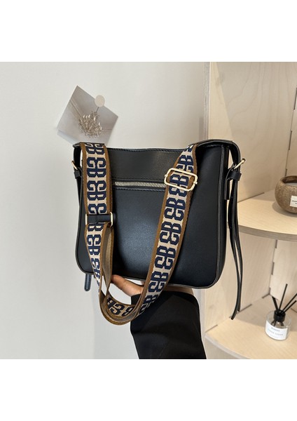 Omuz Çantası Çapraz Çanta Taşınabilir Yüksek Kaliteli Pu Pürüzsüz Malzeme Kentsel Sade Stil, Siyah (Yurt Dışından)