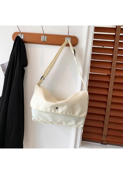 Omuz Çantası Çapraz Çanta Taşınabilir Yüksek Kaliteli Pürüzsüz Naylon Malzeme Düz Renkli Kentsel Stil , Bej (Yurt Dışından)