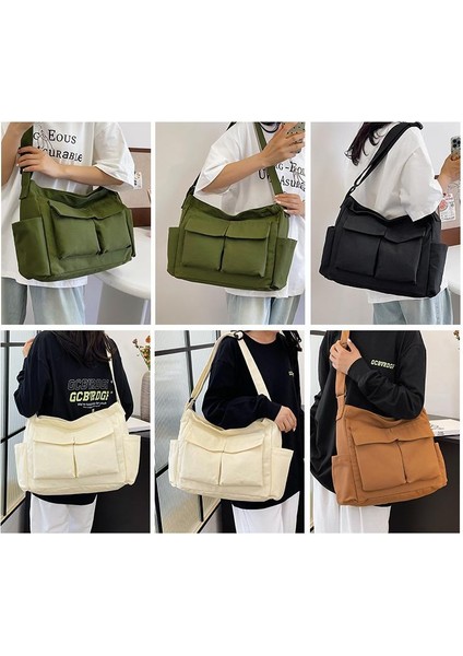 Omuz Çantası Çapraz Çanta Taşınabilir Yüksek Kaliteli Tuval Su Geçırmez Malzeme Düz Renk ve Basit Stil, Siyah (Yurt Dışından) fiyatları