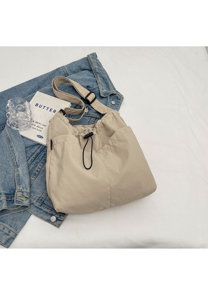 Omuz Çantası Çapraz Çanta Taşınabilir Yüksek Kaliteli Hafif Kanvas Kumaş Basit ve Şık Bir Tarz, Bej (Yurt Dışından)