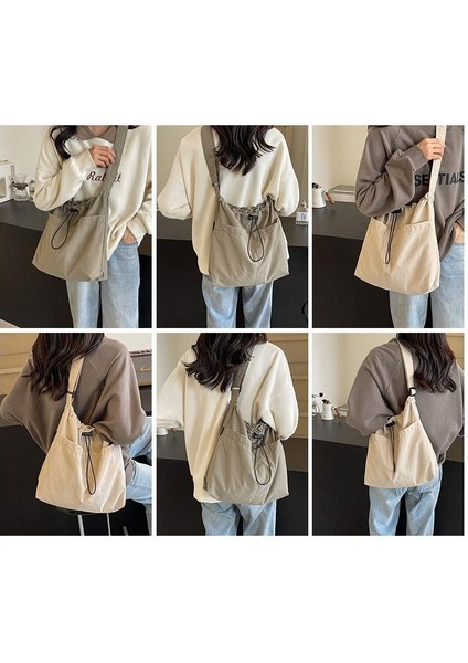 Omuz Çantası Çapraz Çanta Taşınabilir Yüksek Kaliteli Hafif Kanvas Kumaş Basit ve Şık Bir Tarz, Bej (Yurt Dışından) fiyatları