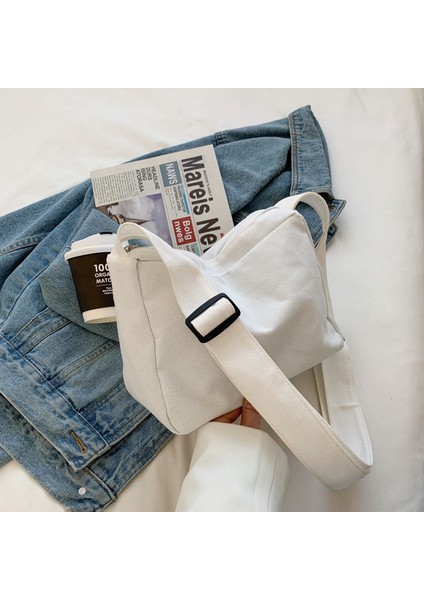 Omuz Çantası Çapraz Çanta Taşınabilir Yüksek Kaliteli Kanvas Kumaş Kentsel Kare Çanta Tarzı, Beyaz (Yurt Dışından)