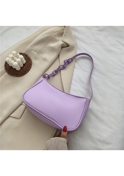 Omuz Çantası Çapraz Çanta Taşınabilir Yüksek Kaliteli Pürüzsüz Pu Kumaş Basit Stil, Mor (Yurt Dışından)
