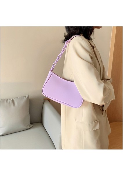 Omuz Çantası Çapraz Çanta Taşınabilir Yüksek Kaliteli Pürüzsüz Pu Kumaş Basit Stil, Mor (Yurt Dışından) fiyatları