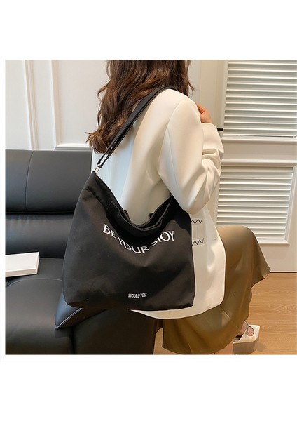 Omuz Çantası Çapraz Çanta Taşınabilir Yüksek Kaliteli Tuval Malzemesi Basit Formatlı Mektup Baskısı, Bej (Yurt Dışından) fiyatları