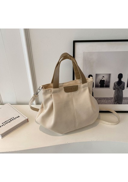 Omuz Çantası Çapraz Çanta Taşınabilir Yüksek Kaliteli Hafif Kanvas Kumaş Sade Sokak Stili, Bej (Yurt Dışından)