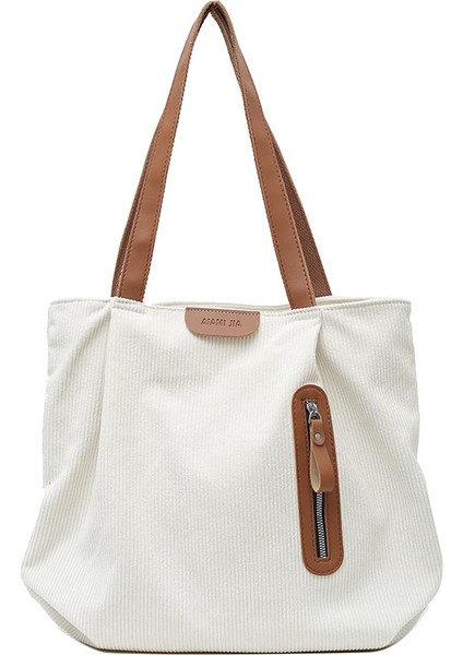 Omuz Çantası Çapraz Çanta Taşınabilir Yüksek Kaliteli Nefes Alabilen Fitilli Kadife Malzeme Sade Günlük Tarz, Beyaz (Yurt Dışından)