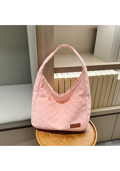 Omuz Çantası Çapraz Çanta Taşınabilir Yüksek Kaliteli Tuval Malzemesi Zarif Ekose Deseni, Pembe (Yurt Dışından)