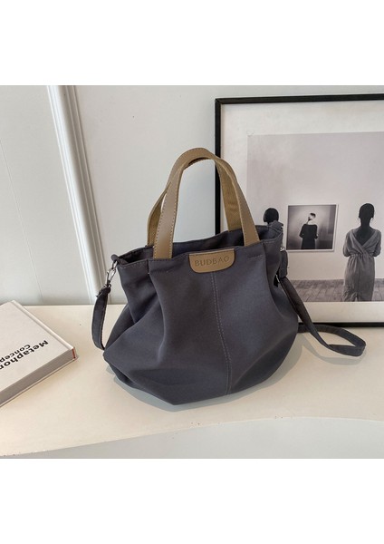 Omuz Çantası Çapraz Çanta Taşınabilir Yüksek Kaliteli Hafif Kanvas Kumaş Sade Sokak Stili, Gri (Yurt Dışından)