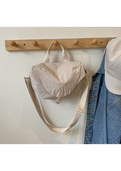 Omuz Çantası Çapraz Çanta Taşınabilir Yüksek Kaliteli Hafif Naylon Kumaş Basit Stil, Beyaz (Yurt Dışından)