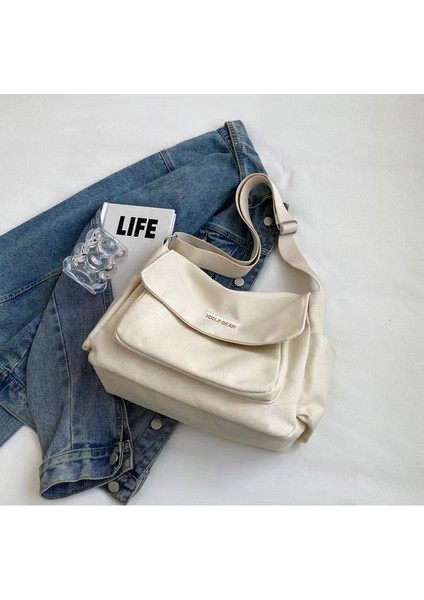 Omuz Çantası Çapraz Çanta Taşınabilir Yüksek Kaliteli Aşınmaya Dayanıklı Kanvas Malzeme Kentsel Düz Renk Stili, Beyaz (Yurt Dışından)