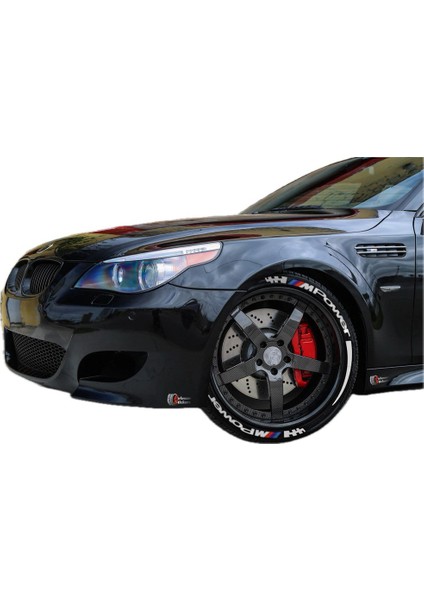 M Power + Kuyruk Araç Lastik Stikeri 8 Adet Lastik Yazısı 31MM Tüm Lastik Yanaklarına Uyumlu