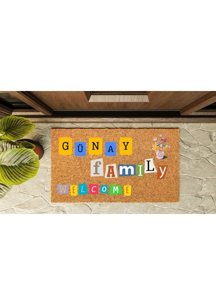 Kapı Önü Paspası Kişiye Özel Yazı Yazılır Koko Model Family Welcome PK-1545