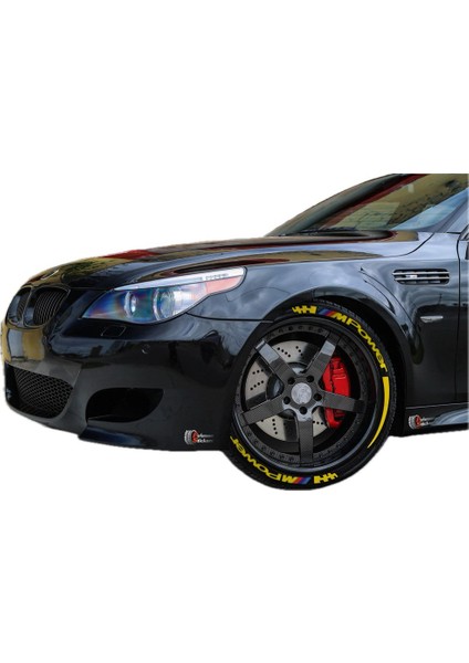 M Power + Kuyruk Araç Lastik Stikeri 8 Adet Tüm Lastik Yanaklarına Uyumlu 31MM Lastik Yazısı