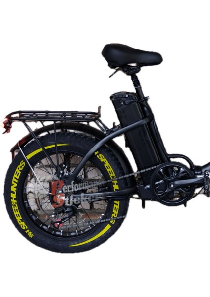 Speedhunters + Kuyruk Elektrikli Bisiklet Lastik Yazısı 8Adet Lastik Sticker E-Bike Lastik Stikeri Sarı