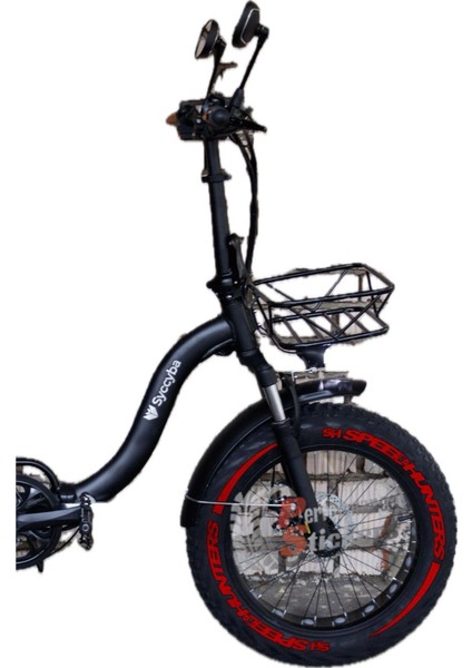 Elektrikli Bisiklet Speedhunters + Şerit Lastik Yazısı Lastik Sticker E-Bike Lastik Stikeri 8 Adet Kırmızı