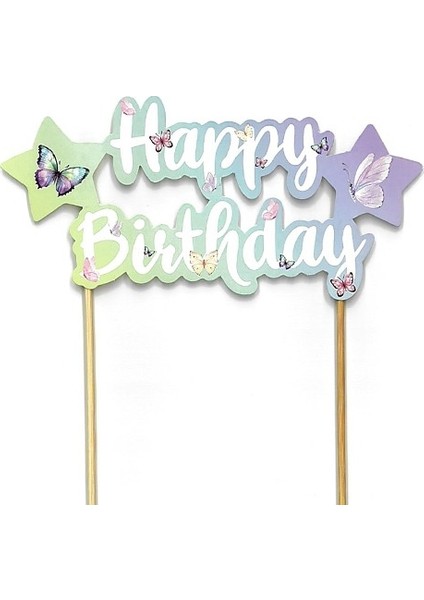 Kelebek Temalı Happy Birthday Pasta Süsü fiyatları