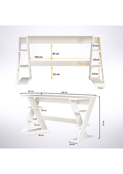 Pasific Home Lungo Raflı Çalışma Masası, Çok Amaçlı Ofis Masası, 60X140 Cm, Beyaz