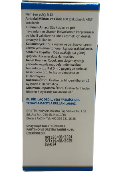 Trodiadür-F- 100 gr  Kuşlarınız Için Ishale Karşı Etkili Vitamin Desteği!