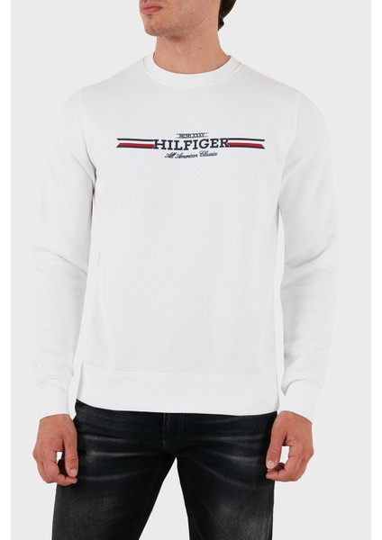 Tommy Hilfiger Logolu Pamuklu Regular Fit Bisiklet Yaka Sweat Erkek Sweat MW0MW35530 Ybr