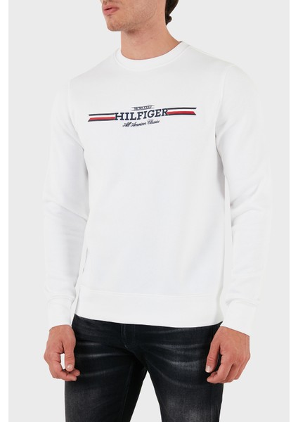 Tommy Hilfiger Logolu Pamuklu Regular Fit Bisiklet Yaka Sweat Erkek Sweat MW0MW35530 Ybr